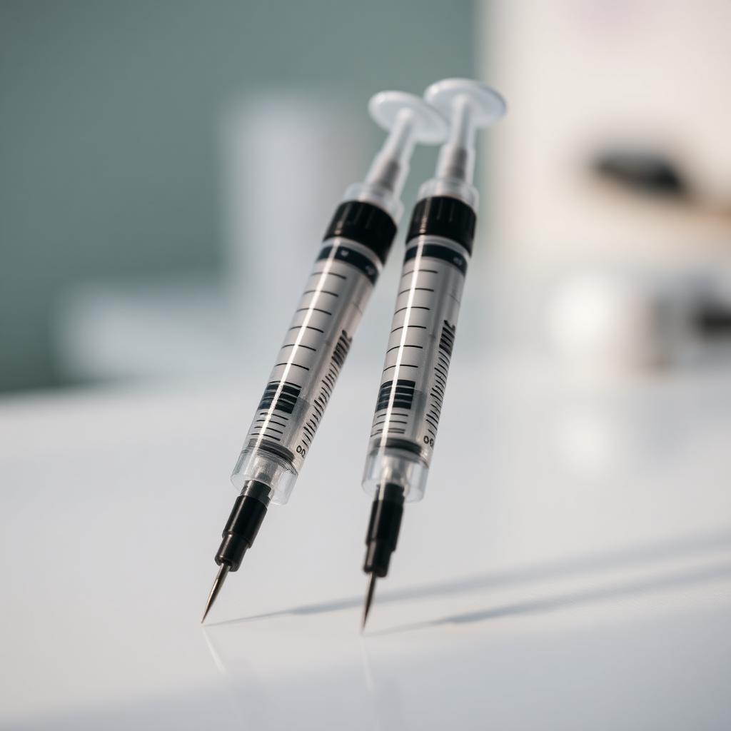 Two GLP-1 injection pens side by side on a clinic countertop.